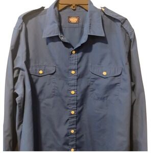 Knights Bridge Men XL Blue Button Down Shirt Long Sleeve Epaulets Utility Pocket